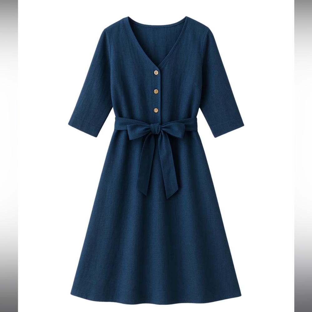 Emma mama Faye Transitional Linen Dress pacific blue